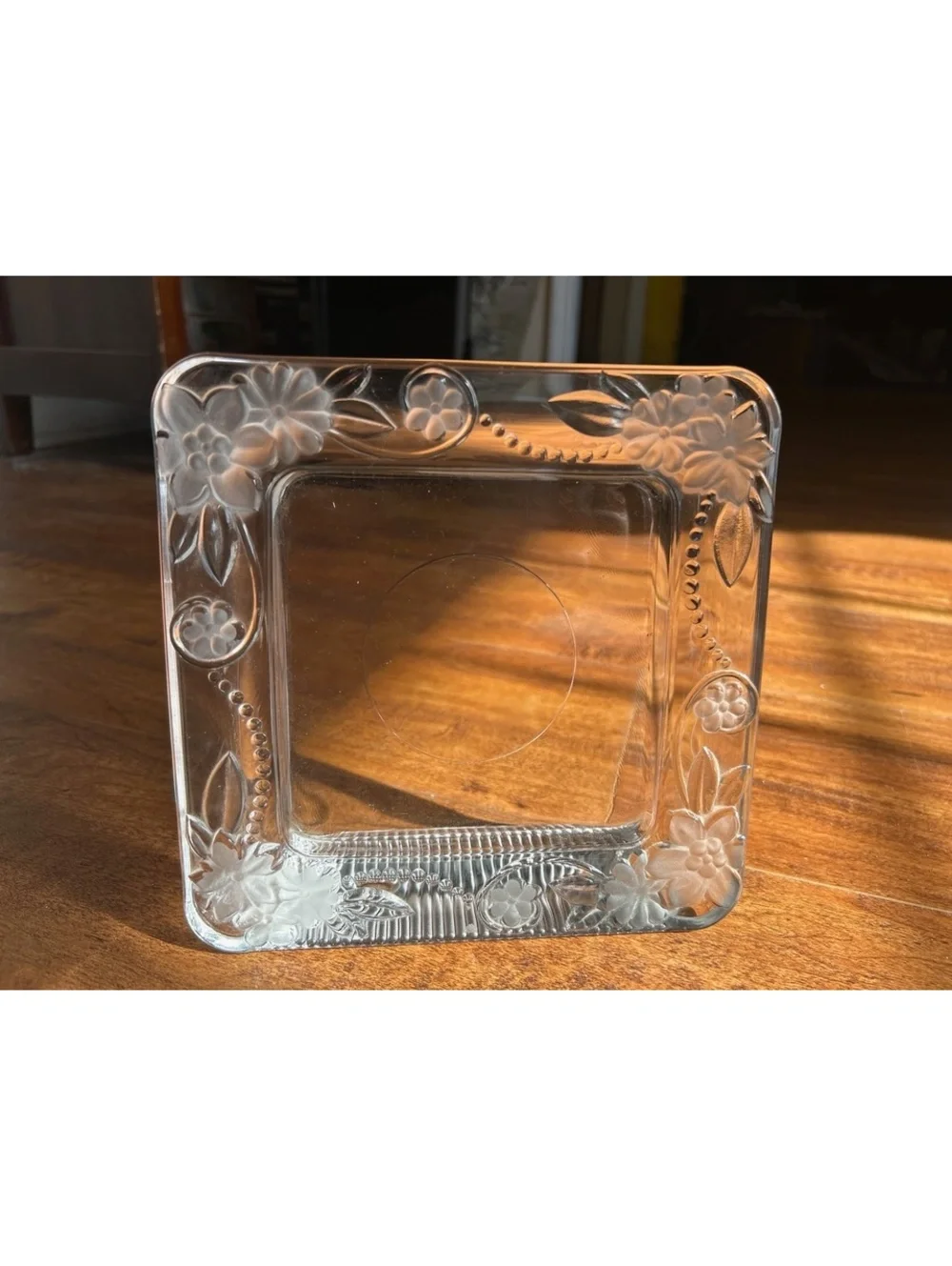 Clear Floral Embossed Glass Photo Frame with Stand
